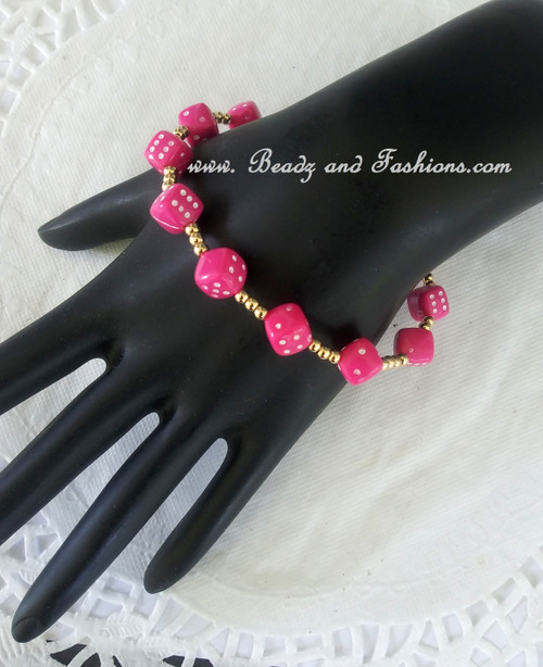 14k Gold filled Pink Dice bracelet