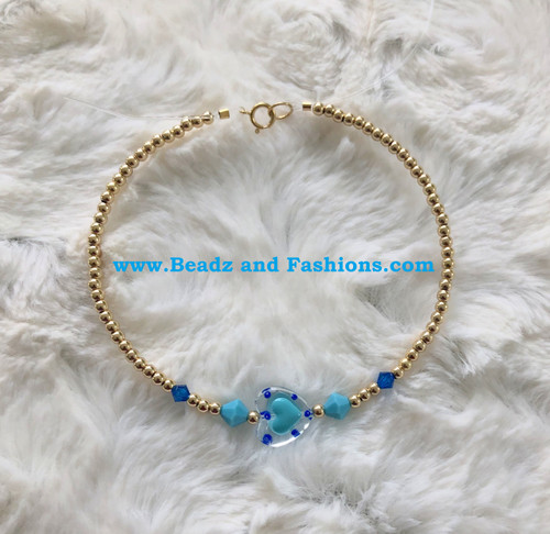 14k gold BLUE heart bracelet #2