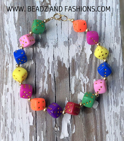 14k Gold Rainbow Dice bracelet #1C