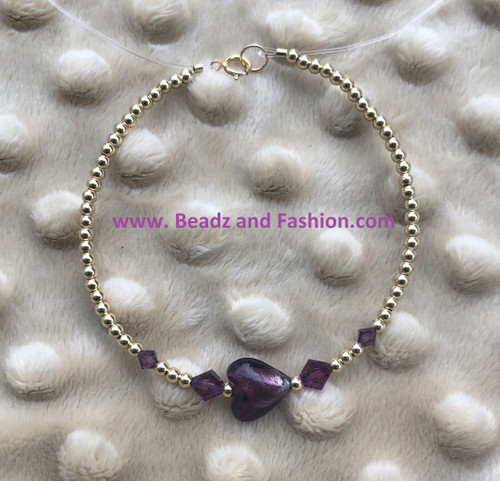 14k gold purple heart bracelet #2