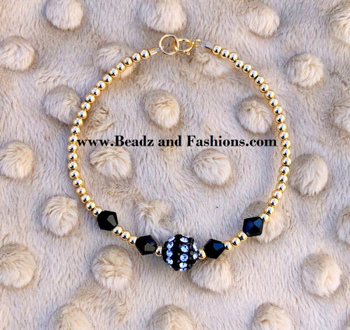 14k gold black stripe pave bracelet