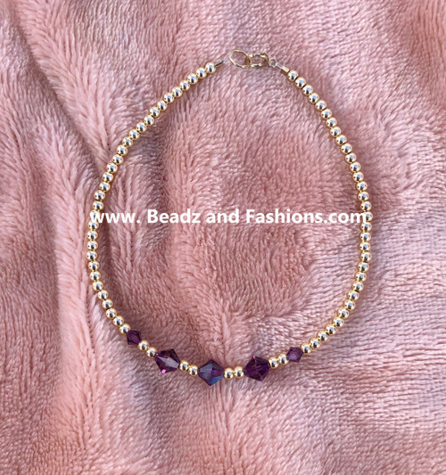 14k gold February crystal bracelet #1