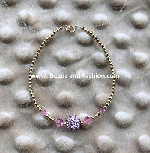 14k gold pink stripe pave bracelet
