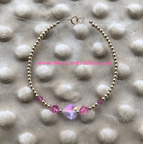 14k gold Pink heart bracelet #2