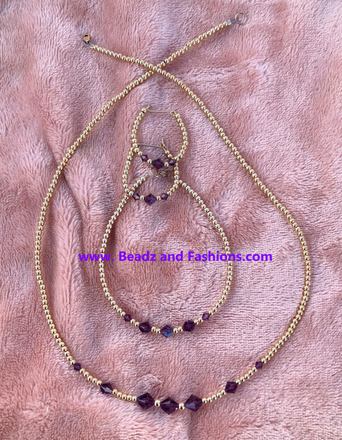 14k gold 3pc  February birthstone set