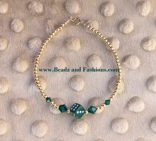 14k gold green dice bracelet #3