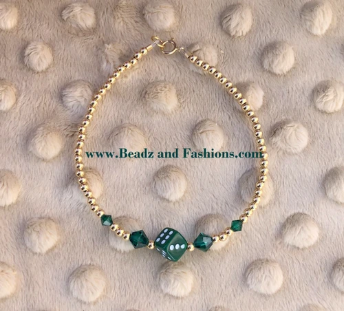 14k gold green dice bracelet #3