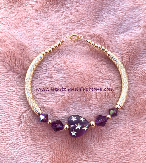 14k gold February heart stardust medium bangle #1