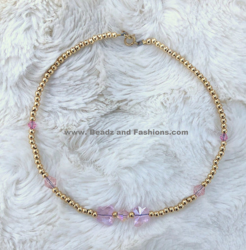 14k gold pink butterfly Anklet #2