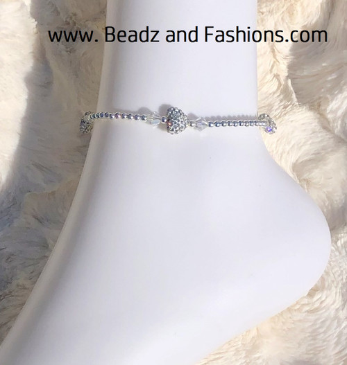 14k sterling silver pave heart Anklet #3.