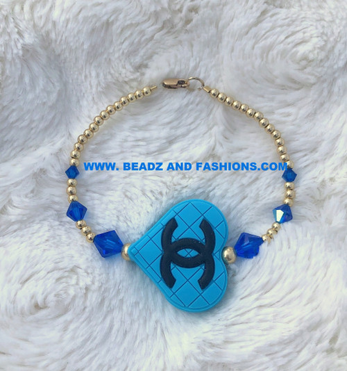 14k gold blue heart bracelet #1.