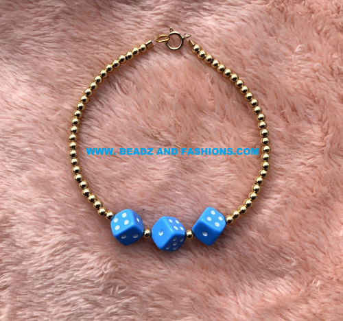 14k Gold Light Blue Dice bracelet #1
