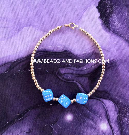 14k Gold Light Blue Dice bracelet #1