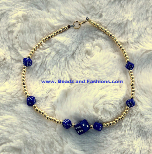 14k gold Blue dice Anklet #2.