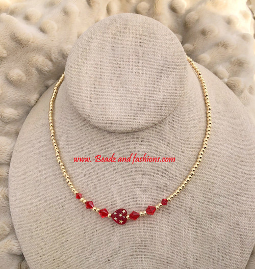 14k gold JULY  heart stardust Necklace #1
