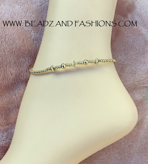 14k Gold All gold Shell Anklet #2.