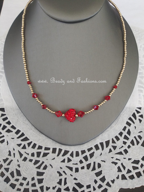 14k gold filled red heart Pave Necklace #1