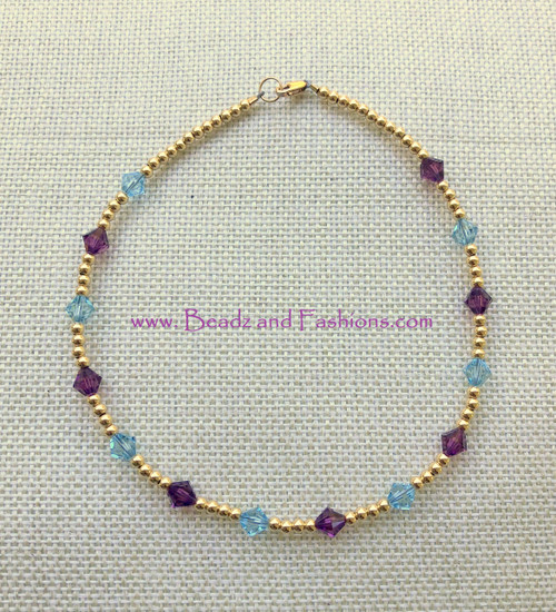 14k gold March & February crystal anklet #1