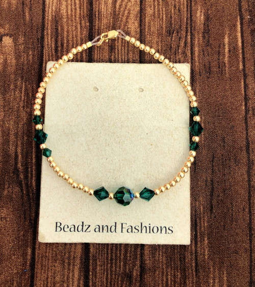 14k gold May Round crystals Anklet #1.