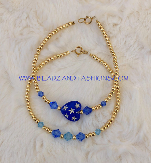 14k gold 2pc blue bracelet set #1