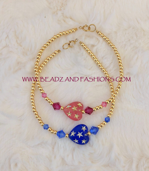 14k gold 2pc stardust heart bracelet set #1