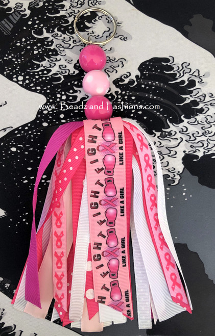 Breast Cancer Pink gloves Large tassel Key chain.