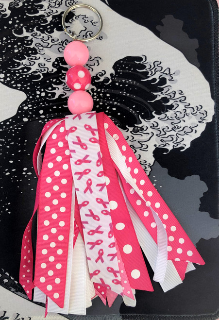 Breast Cancer Ribbon Large tassel Key chain mini #2