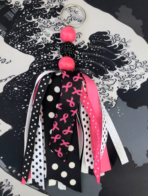 Breast Cancer Ribbon Large tassel Key chain mini #3