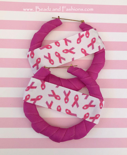 Breast Cancer wrap bamboo earrings mini#2