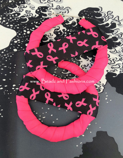 Breast Cancer wrap bamboo earrings mini #3