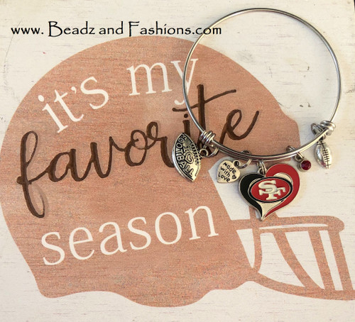 49ers heart charm expandable silver bracelet #1