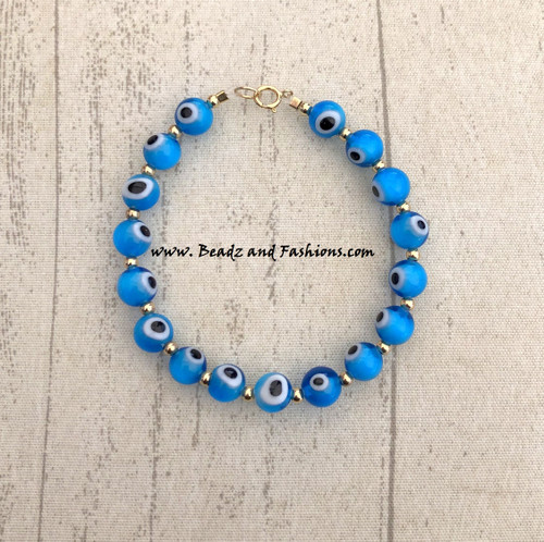 14k Gold evil eye BLUE bracelet