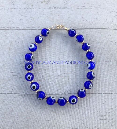 14k Gold evil eye BLUE bracelet #2
