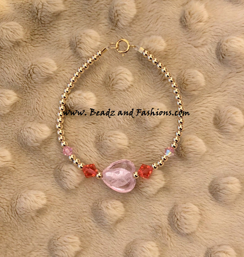 14k gold Pink & orange heart bracelet #2