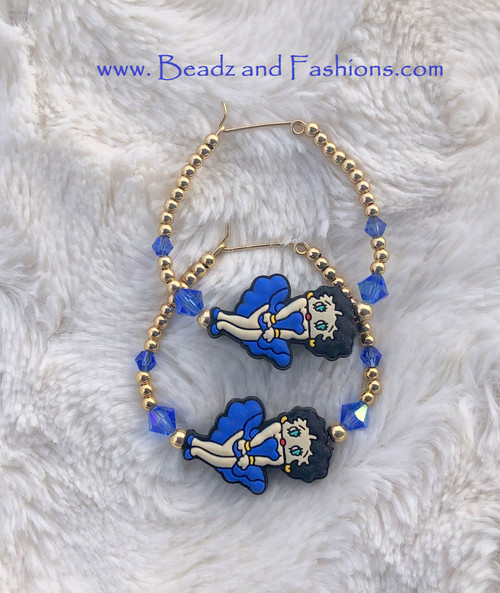14k gold BLUE Betty Boop earring #1