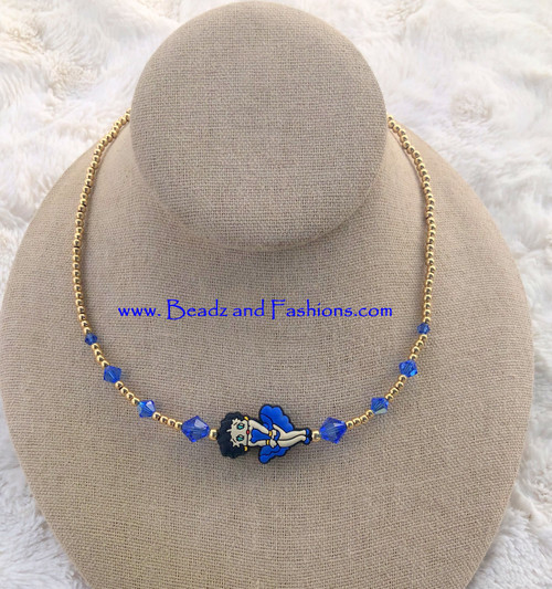 14k gold Betty Boop Blue Necklace.