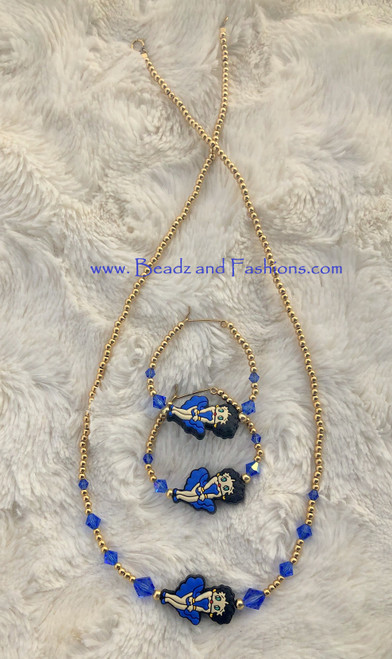 14k gold 2pc Betty Boop blue set #1E