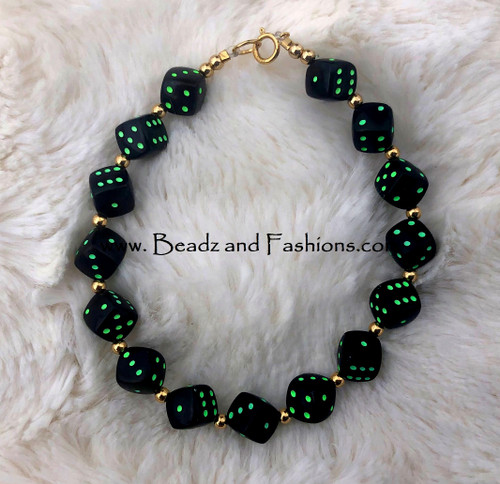 14k Gold Black & Lime green Dice bracelet #4