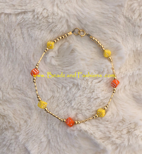 14k Gold yellow & orange Dice bracelet #5.