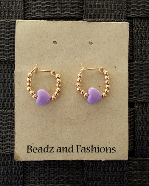 14k gold filled purple heart  hoop earrings