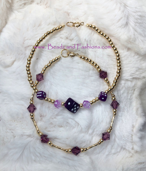 14k Gold 2PC stack purple bracelet #1