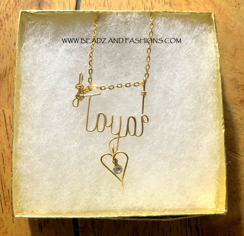 14k gold filled wire name plate heart necklace #2