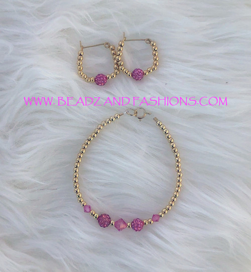14k gold Pave ANY COLOR 2pc set kids #1