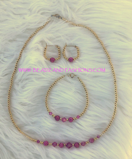 14k gold 3pc ANY COLOR PAVE set kids  #2