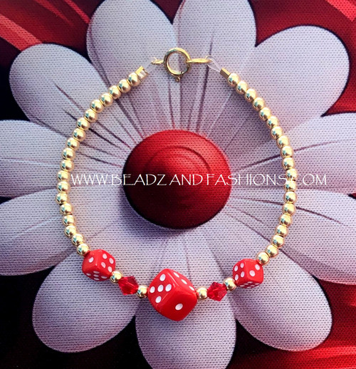 14k gold Red dice bracelet kids #4