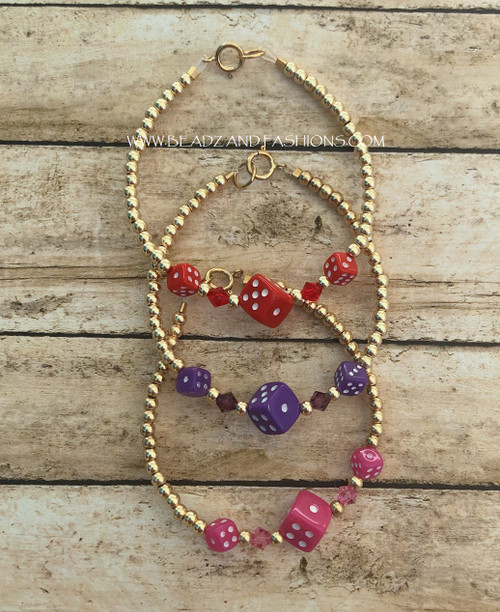 14k gold 3pc DICE stack bracelet kids set #1