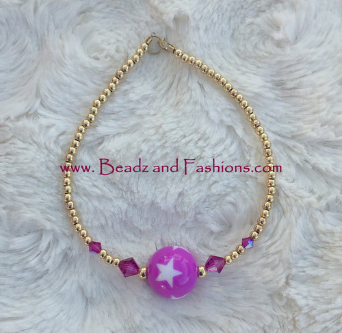 14k gold FUCHSIA Heart star bracelet