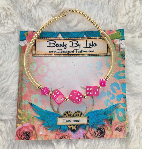 14k gold PINK dice medium Bangle #1A