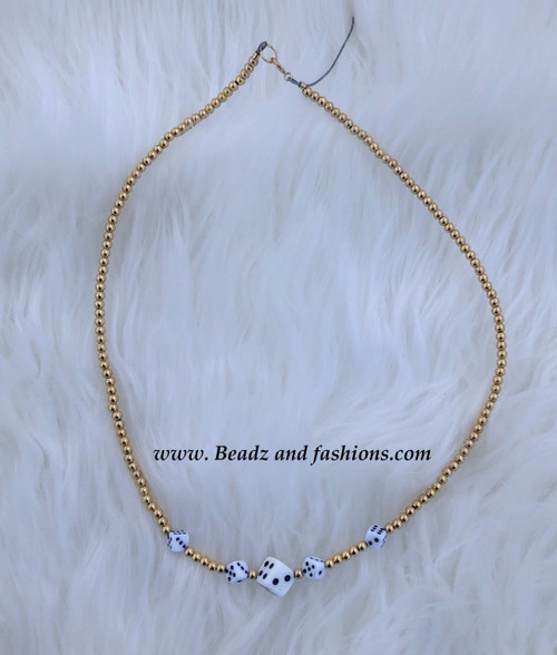 14k gold WHITE Dice Necklace kids #1