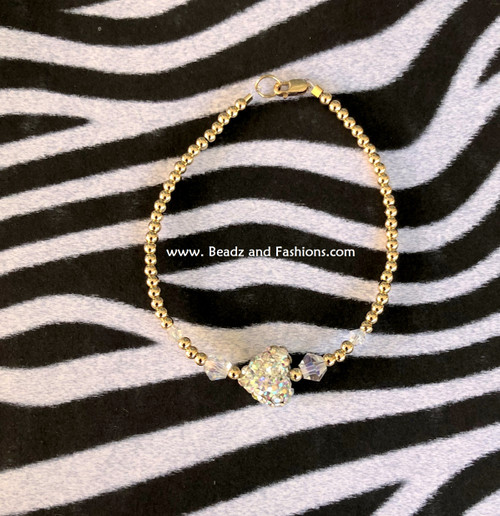 14k gold clear small heart pave bracelet #1